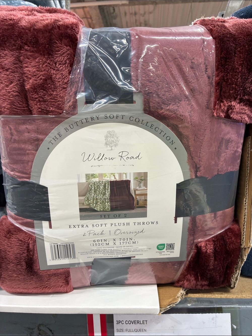Willow Burgundy Plush Throw Blanket - Soft Oversized Throw